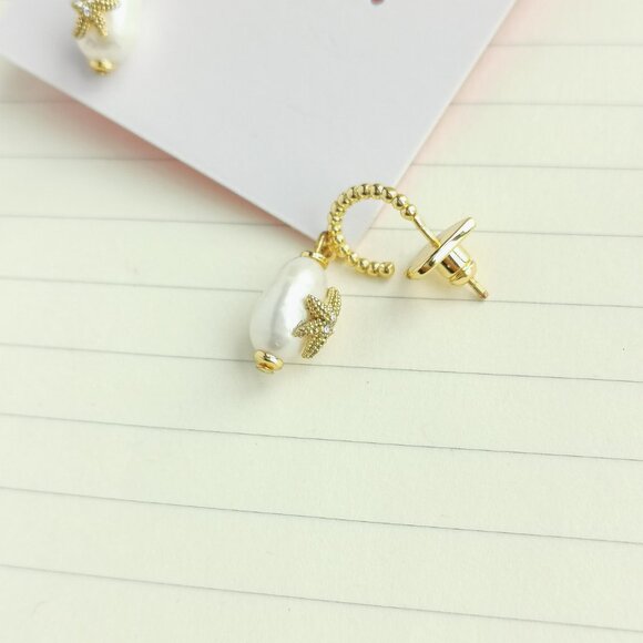 Sea Star Starfish Gold Pearl Huggie Earrings - Kate Spade - Picture 3 of 3